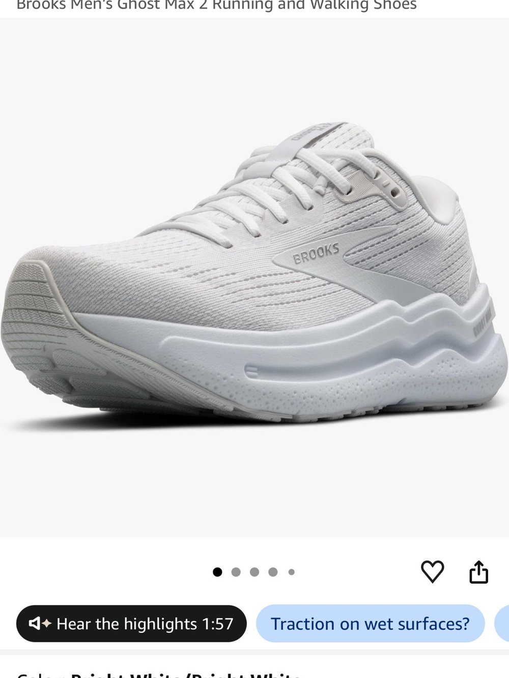 Brooks Mens ghost max 2 White Athletic Running Sneakers 9 wide - Picture 6 of 7